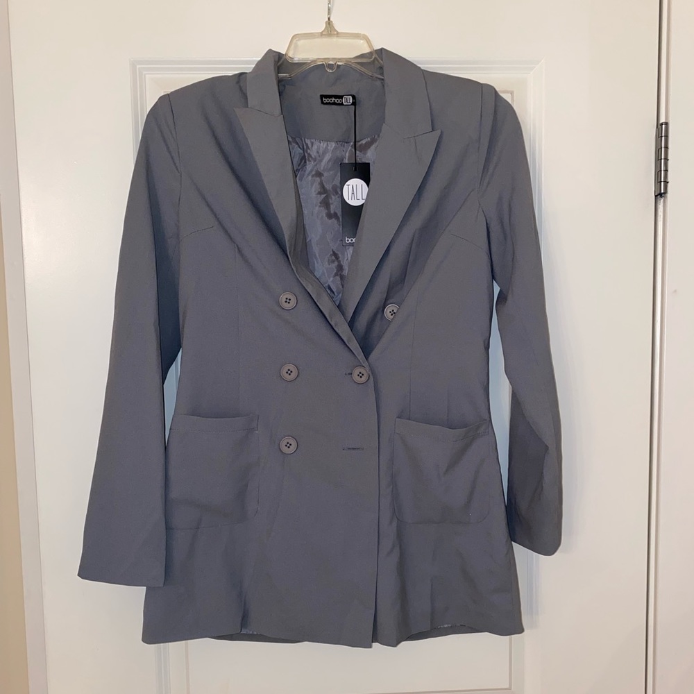 Boohoo tall alaina double breasted grey jacket NWT
